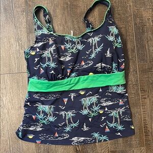 Navy Lands End Tropical Print Tankini Top